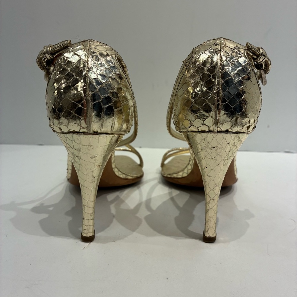 Prada Vintage Y2K Gold Snake Skin Open-toe Pumps Eu 35 US 5 - Picture 6 of 13